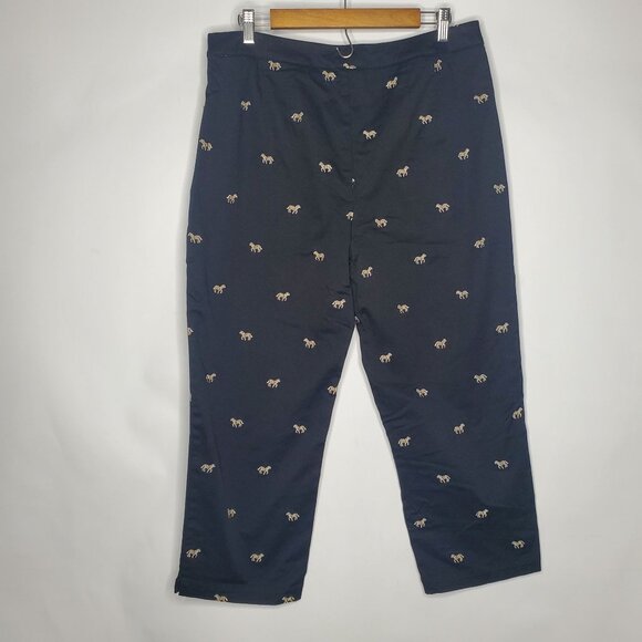 Coldwater Creek Womens Black Zebra Embroidered Cropped Pants Size 12 Safari NWT - Picture 1 of 12